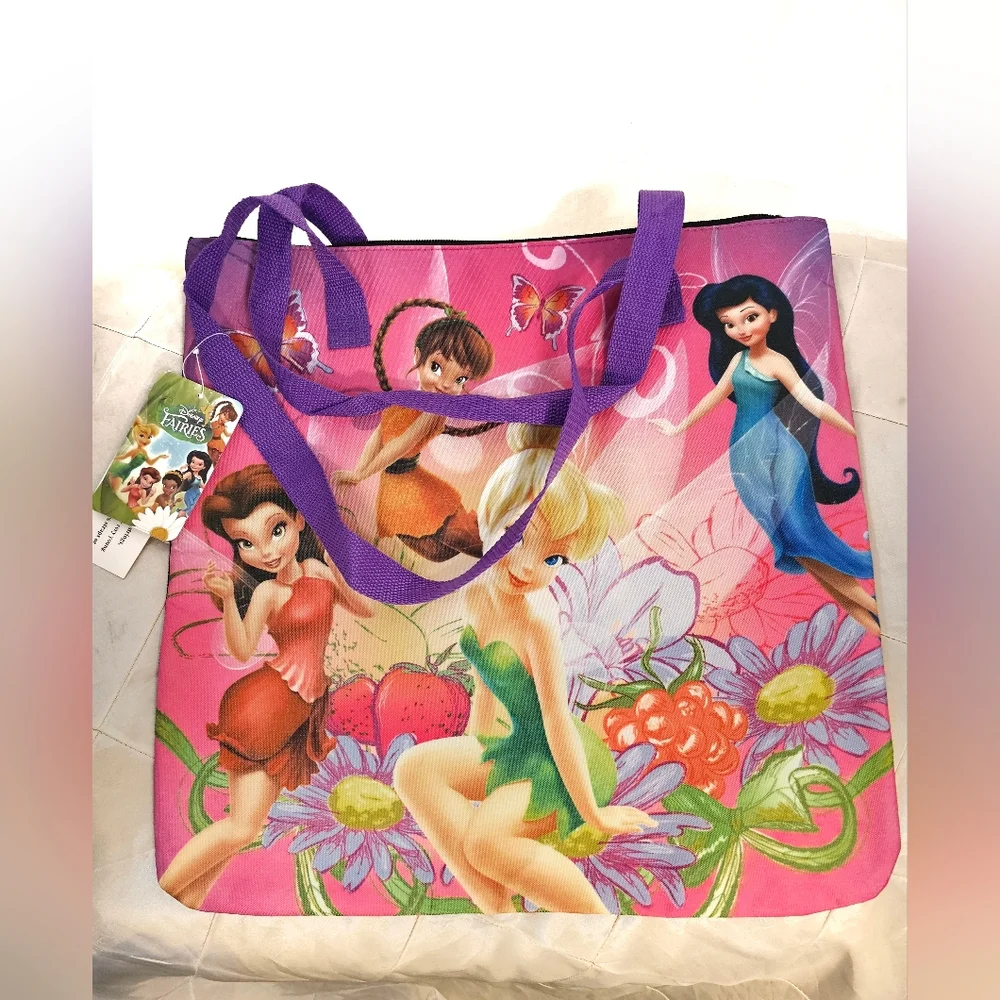 Nwt Disney Fairies Vibrant Nylon Zip Top Tote - Picture 1 of 9